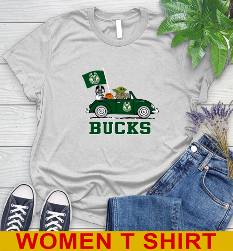 NBA Basketball Milwaukee Bucks Darth Vader Baby Yoda Driving Star Wars Shirt Women's T-Shirt
