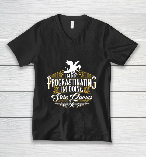 Not Procrastinating Side Quests Funny RPG Gamer Dragons V-Neck T-Shirt