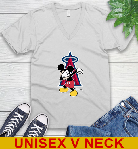 Los Angeles Angels MLB Baseball Dabbing Mickey Disney Sports V-Neck T-Shirt