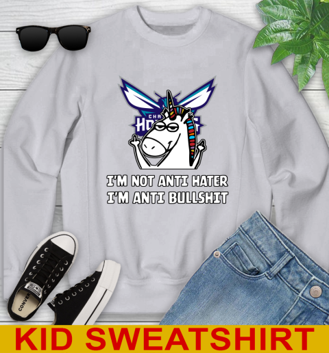 Charlotte Hornets NBA Basketball Unicorn I'm Not Anti Hater I'm Anti Bullshit Youth Sweatshirt 4