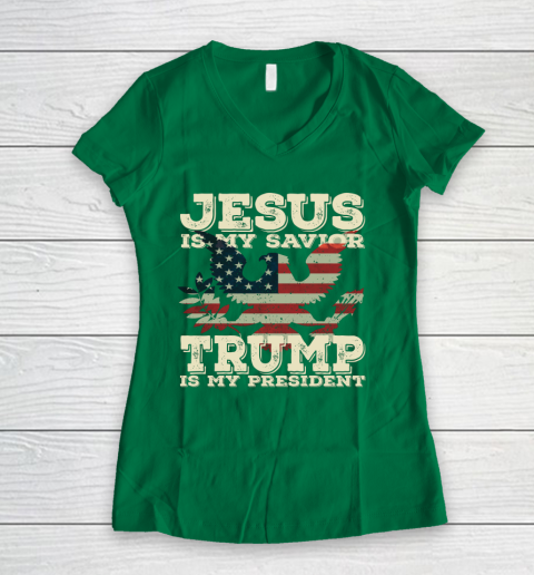 Jesus Is My Savior Trump Is My President Vintage American Women's V-Neck T-Shirt 3