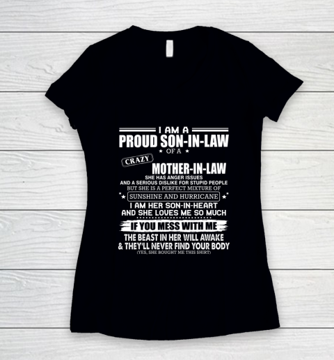 Son In Law Shirt  Im A Proud Son In Law Of A Crazy Mother In Law Gift Women's V-Neck T-Shirt
