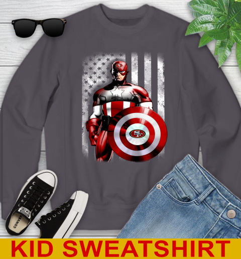 San Francisco 49ers NFL Football Captain America Marvel Avengers American Flag Shirt Youth Sweatshirt 6 San Francisco 49ers NFL Football Captain America Marvel Avengers American Flag Shirt Youth Sweatshirt - Image 6