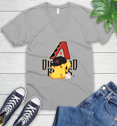 MLB Pikachu Baseball Sports Arizona Diamondbacks V-Neck T-Shirt 4