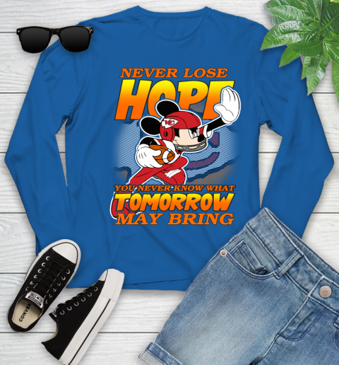 Kansas City Chiefs NFL Football Mickey Disney Never Lose Hope Youth Long Sleeve 10