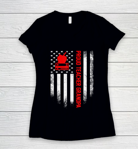 GrandFather gift shirt Vintage USA American Flag Proud Teacher Grandpa Distressed T Shirt Women's V-Neck T-Shirt