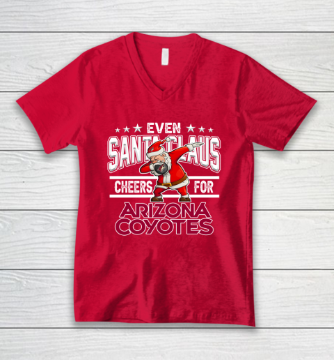 Arizona Coyotes Even Santa Claus Cheers For Christmas NHL V-Neck T-Shirt 6