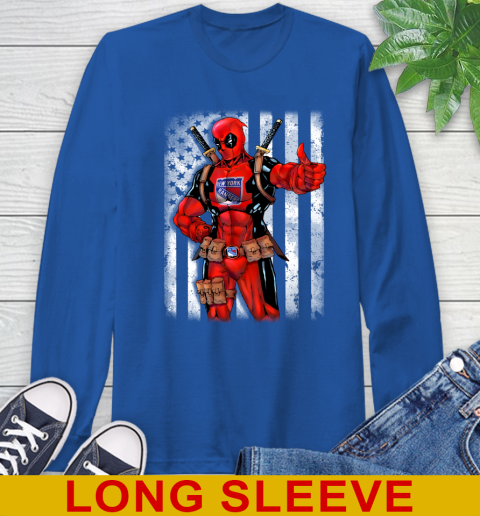 NHL Hockey New York Rangers Deadpool American Flag Shirt Long Sleeve T-Shirt 11