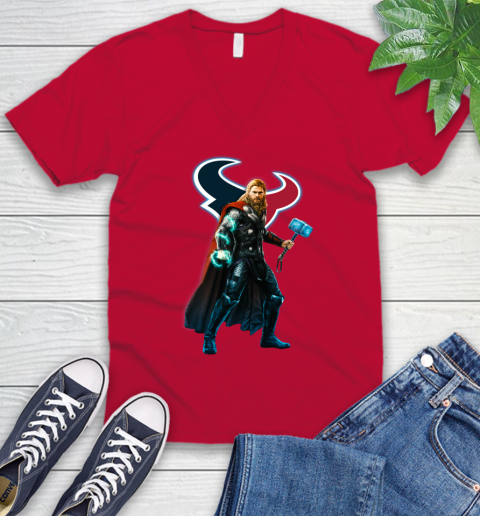 NFL Thor Avengers Endgame Football Houston Texans V-Neck T-Shirt 7