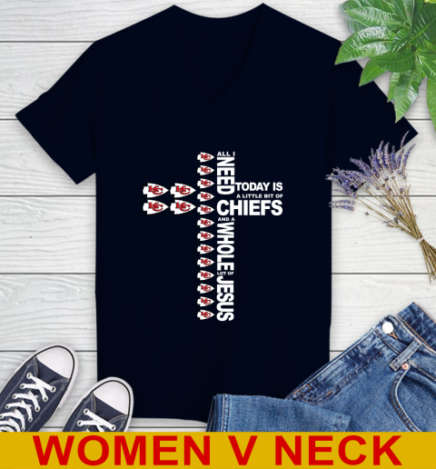 NFL All I Need Today Is A Little Bit Of Kansas City Chiefs Cross Shirt Women's V-Neck T-Shirt 2