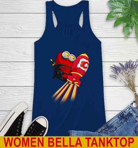 NHL Hockey Calgary Flames Deadpool Minion Marvel Shirt Racerback Tank 7