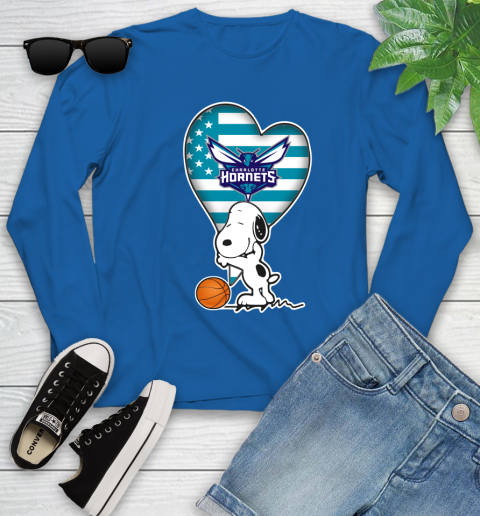 Charlotte Hornets NBA Basketball The Peanuts Movie Adorable Snoopy Youth Long Sleeve 9