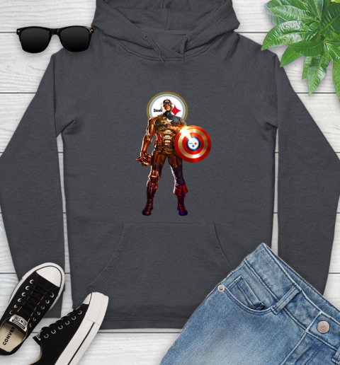 NFL Captain America Marvel Avengers Endgame Football Sports Pittsburgh Steelers Youth Hoodie 8