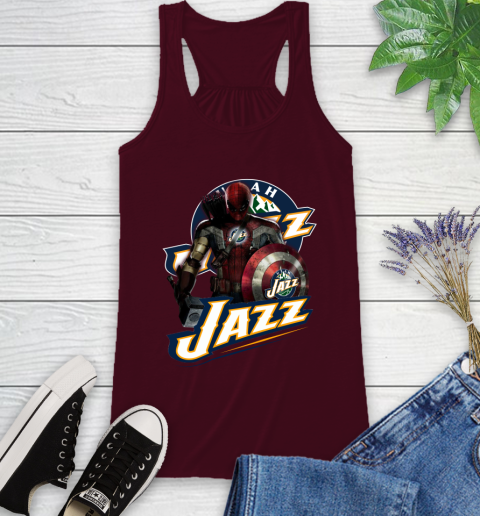 Utah Jazz NBA Basketball Captain America Thor Spider Man Hawkeye Avengers Racerback Tank 3