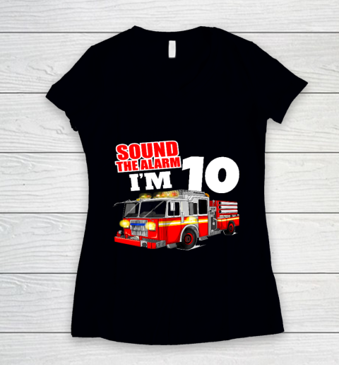 Kids Fire Truck 10th Birthday T Shirt Boy Firefighter 10 Years Old Women's V-Neck T-Shirt