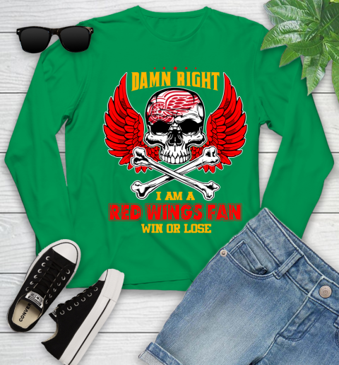 NHL Damn Right I Am A Detroit Red Wings Win Or Lose Skull Hockey Sports Youth Long Sleeve 7