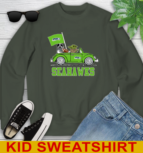 NFL Football Seattle Seahawks Darth Vader Baby Yoda Driving Star Wars Shirt Youth Sweatshirt 9