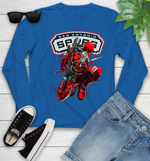 NBA Deadpool Marvel Comics Sports Basketball San Antonio Spurs Youth Long Sleeve 9