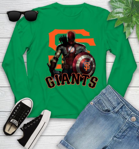 MLB Captain America Thor Spider Man Hawkeye Avengers Endgame Baseball San Francisco Giants Youth Long Sleeve 6