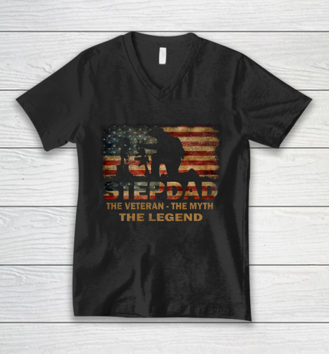 Veteran Shirt Stepdad The Veteran Myth Legend Funny Father s Day V-Neck T-Shirt