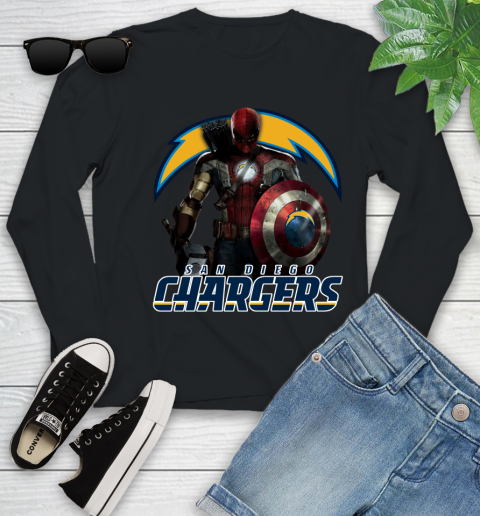 NFL Captain America Thor Spider Man Hawkeye Avengers Endgame Football San Diego Chargers Youth Long Sleeve 2