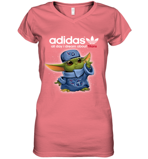Baby Yoda Adidas All Day I Dream About Tennessee Titans q4pq baby yoda adidas all day i dream about tennessee titans women v neck t shirt 39 front coral