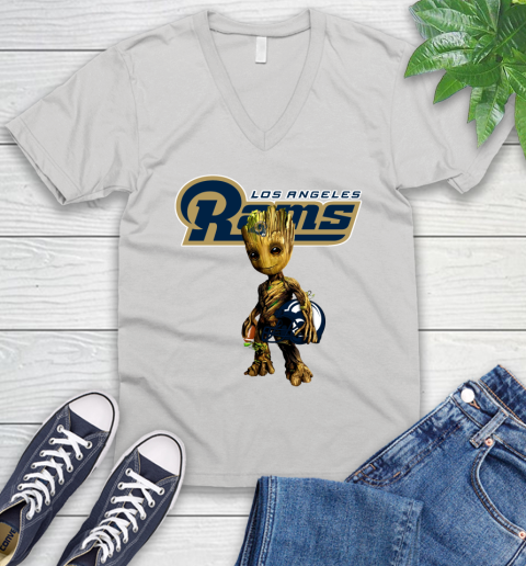 Los Angeles Rams NFL Football Groot Marvel Guardians Of The Galaxy V-Neck T-Shirt