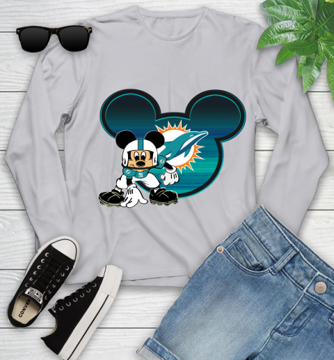 NFL Miami Dolphins Mickey Mouse Disney Football T Shirt Youth Long Sleeve 5