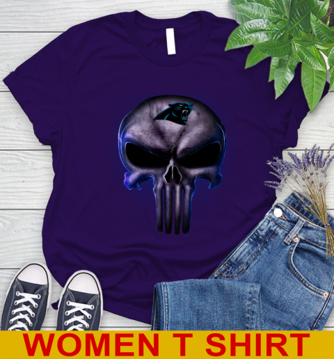 Carolina Panthers NFL Football Punisher Skull Sports Women's T-Shirt 4