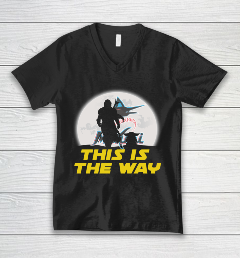 Miami Marlins MLB Baseball Star Wars Yoda And Mandalorian This Is The Way V-Neck T-Shirt