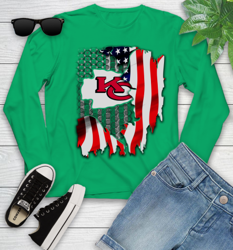 Kansas City Chiefs NFL Football American Flag Youth Long Sleeve 7