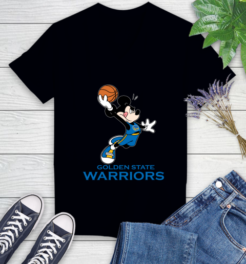 NBA Basketball Golden State Warriors Cheerful Mickey Mouse Shirt Women's V-Neck T-Shirt