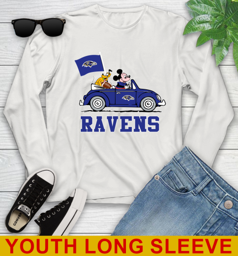 NFL Football Baltimore Ravens Pluto Mickey Driving Disney Shirt Youth Long Sleeve 12