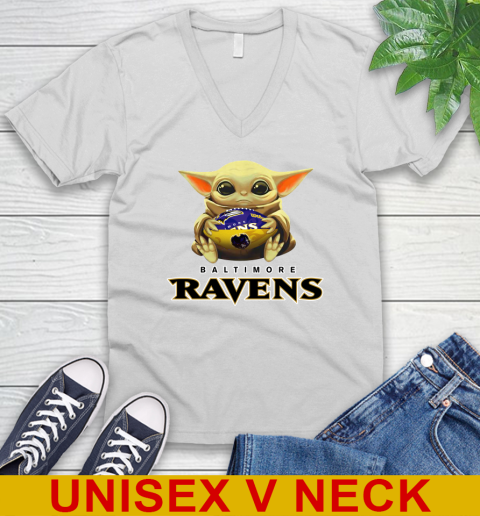 NFL Football Baltimore Ravens Baby Yoda Star Wars Shirt V-Neck T-Shirt