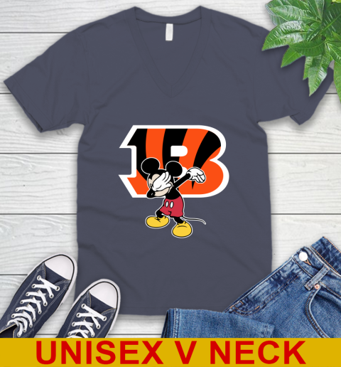 Cincinnati Bengals NFL Football Dabbing Mickey Disney Sports V-Neck T-Shirt 8