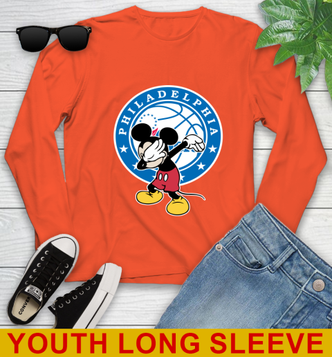 Philadelphia 76ers NBA Basketball Dabbing Mickey Disney Sports Youth Long Sleeve 4