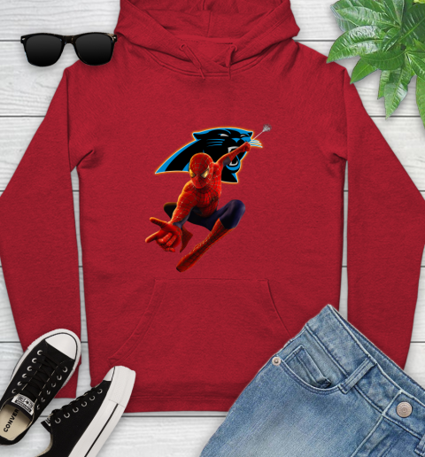 NFL Spider Man Avengers Endgame Football Carolina Panthers Youth Hoodie 11