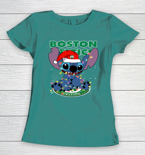 Boston Celtics NBA noel stitch Basketball Christmas Women's T-Shirt 10