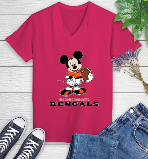 NFL Football Cincinnati Bengals Cheerful Mickey Mouse Shirt Women's V-Neck T-Shirt 8