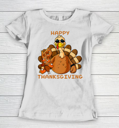 Happy Thanksgiving Turkey Throwing Food Funny Women's T-Shirt