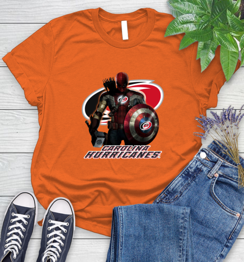 NHL Captain America Thor Spider Man Hawkeye Avengers Endgame Hockey Carolina Hurricanes Women's T-Shirt 4