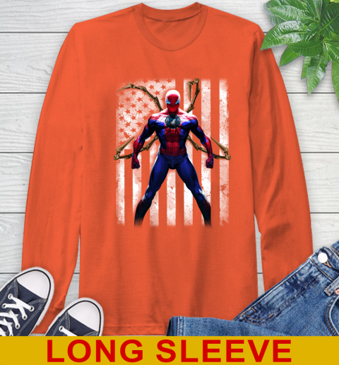 NBA Basketball Minnesota Timberwolves Spider Man Avengers Marvel American Flag Shirt Long Sleeve T-Shirt - Image 5