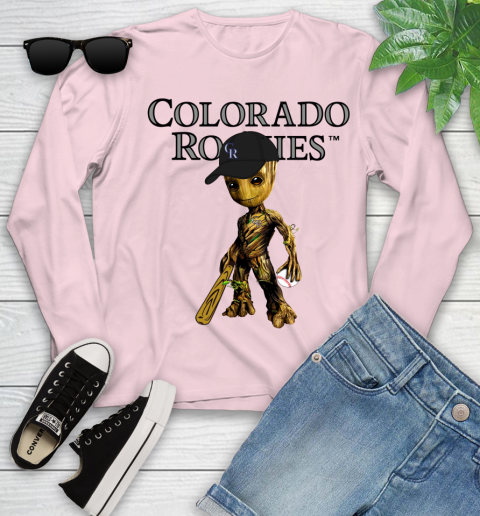MLB Colorado Rockies Groot Guardians Of The Galaxy Baseball Youth Long Sleeve 10