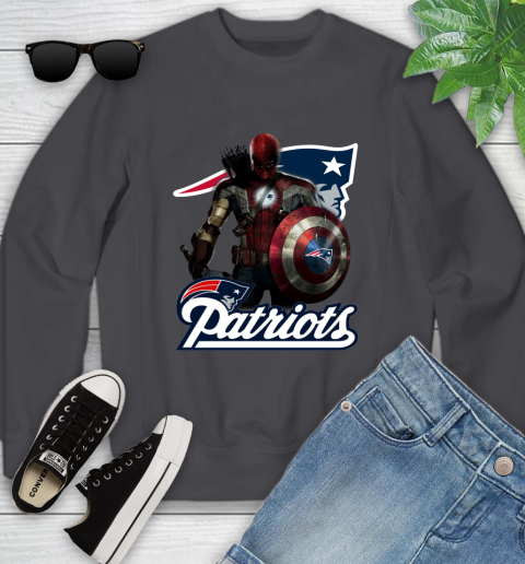 NFL Captain America Thor Spider Man Hawkeye Avengers Endgame Football New England Patriots Youth Sweatshirt 6