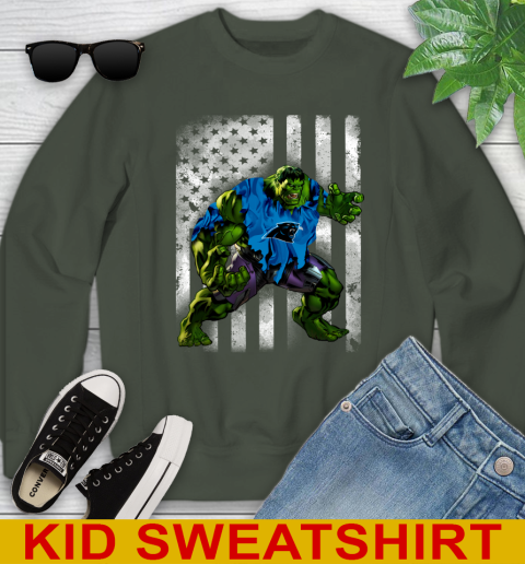 Carolina Panthers Hulk Marvel Avengers NFL Football American Flag Youth Sweatshirt 8