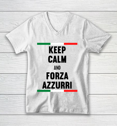 Keep Calm and Forza Azzurri  Fans and supporters of the Italian football team V-Neck T-Shirt