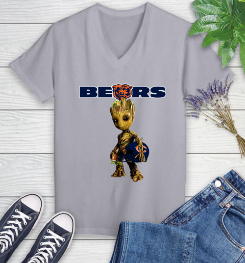Chicago Bears NFL Football Groot Marvel Guardians Of The Galaxy Women's V-Neck T-Shirt 4