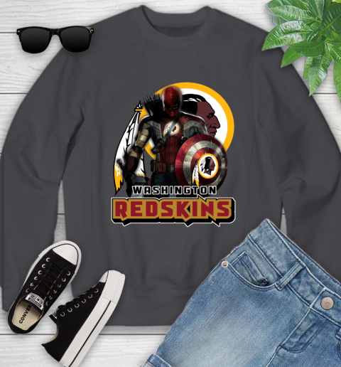 NFL Captain America Thor Spider Man Hawkeye Avengers Endgame Football Washington Redskins Youth Sweatshirt 6