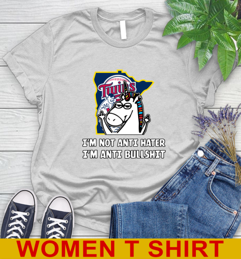 Minnesota Twins MLB Baseball Unicorn I'm Not Anti Hater I'm Anti Bullshit Women's T-Shirt