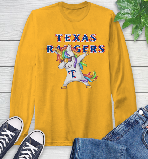 Texas Rangers MLB Baseball Funny Unicorn Dabbing Sports Long Sleeve T-Shirt 3